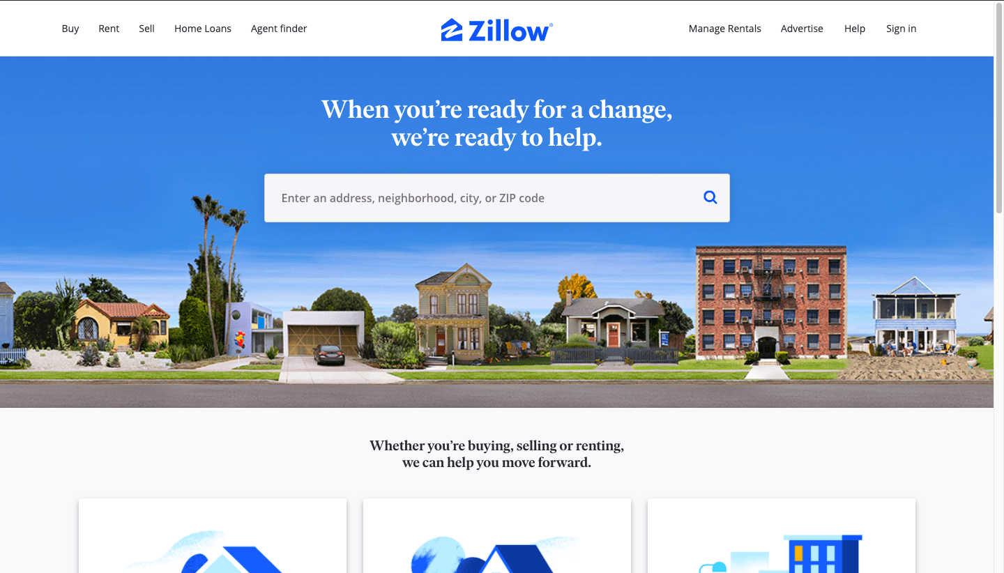 Zillow landing page 